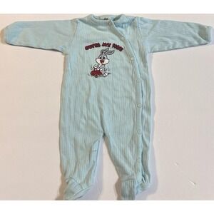 Baby Looney Tunes WB (vintage 90s) Blue Sleeper (0-3 mon) Baby Bugs Bunny